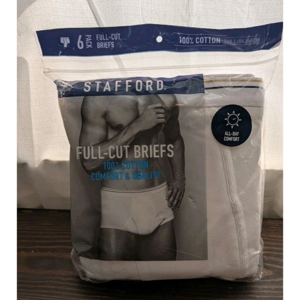 Stafford 6 Full-Cut Briefs 100% Cotton White Mens Size 44 - New In Package
